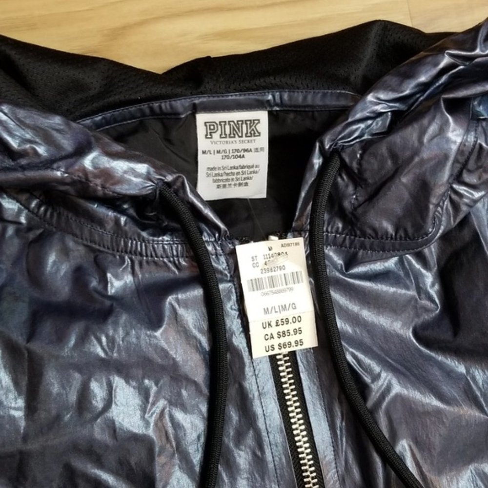 💎Victoria's Secret PINK Dark Blue Metallic Anorak - Picture 3 of 6